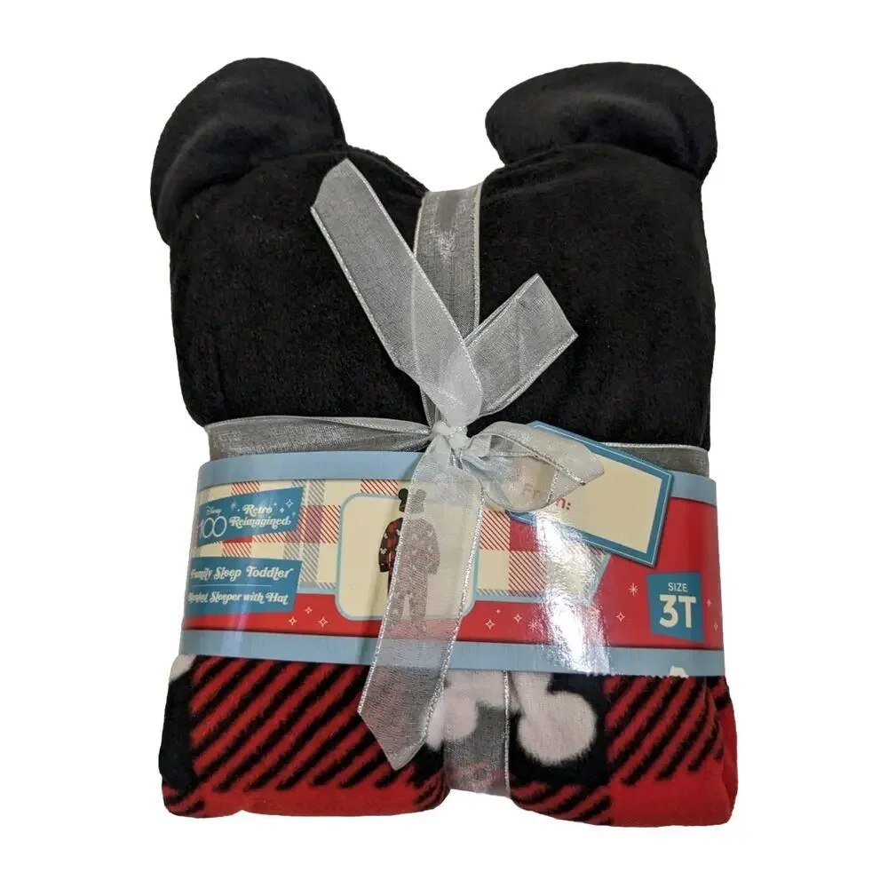 Disney Mickey Mouse 100 Years Toddler 3T Blanket Sleeper With Hat New Retro - Picture 2 of 5